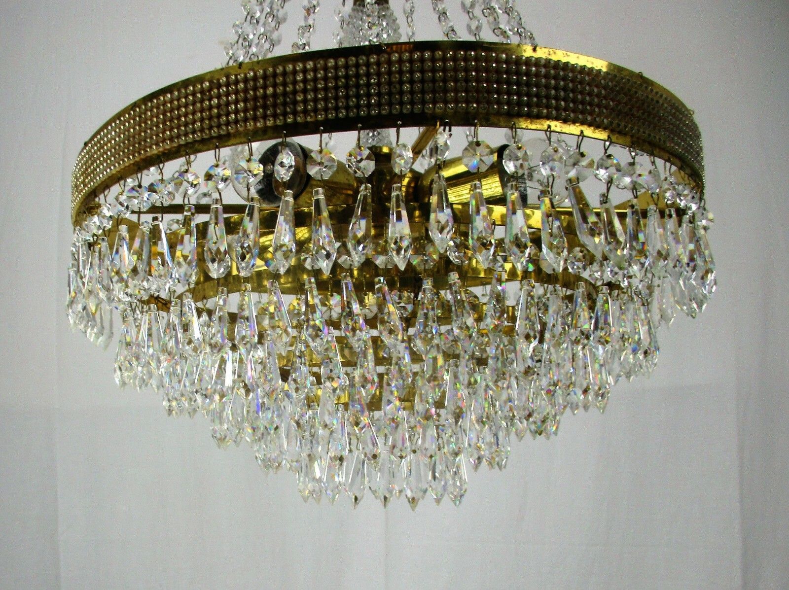Wedding Chandelier Beaded Basket 6 Tier Crystal Prisms Hollywood Regency photo 482.0