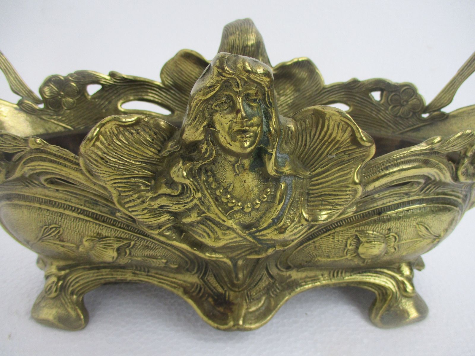 L Art Nouveau French Planter Jardinière Ornate Embossed Centerpiece Brass Merma photo furniture