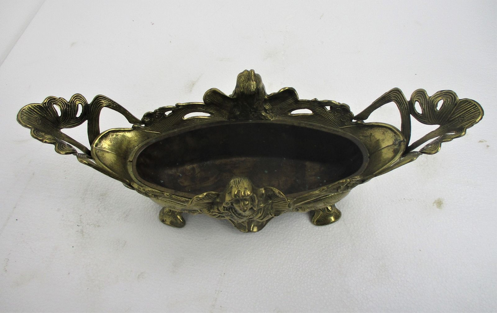 L Art Nouveau French Planter Jardinière Ornate Embossed Centerpiece Brass Merma photo vinterior