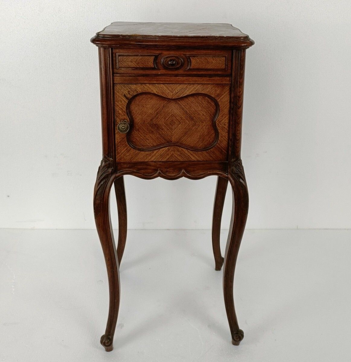 Cabinet Side Table Nightstand Queen Anne Style Art Deco Wood Marble Top Antique photo 566.0