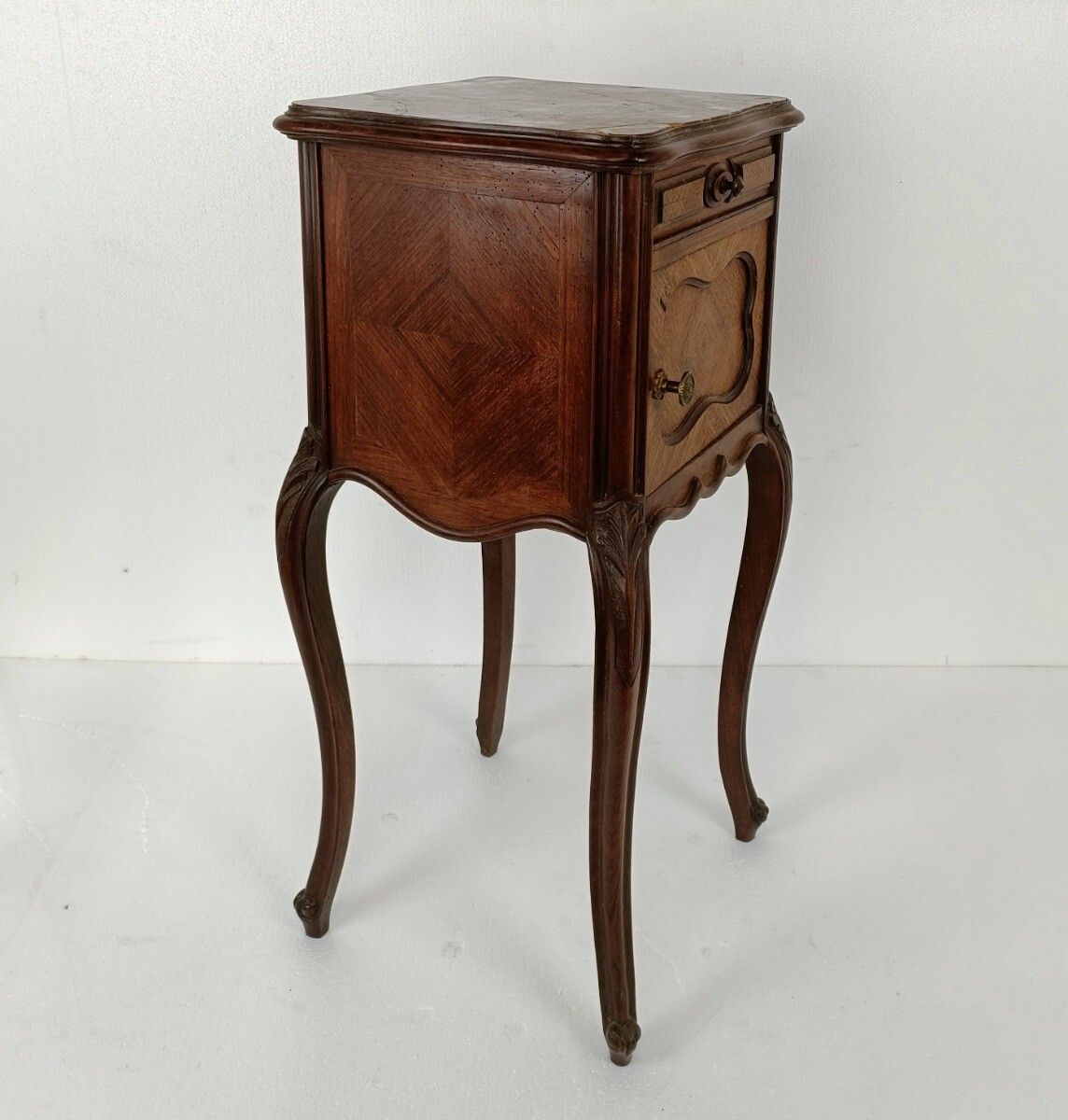Cabinet Side Table Nightstand Queen Anne Style Art Deco Wood Marble Top Antique photo vinterior