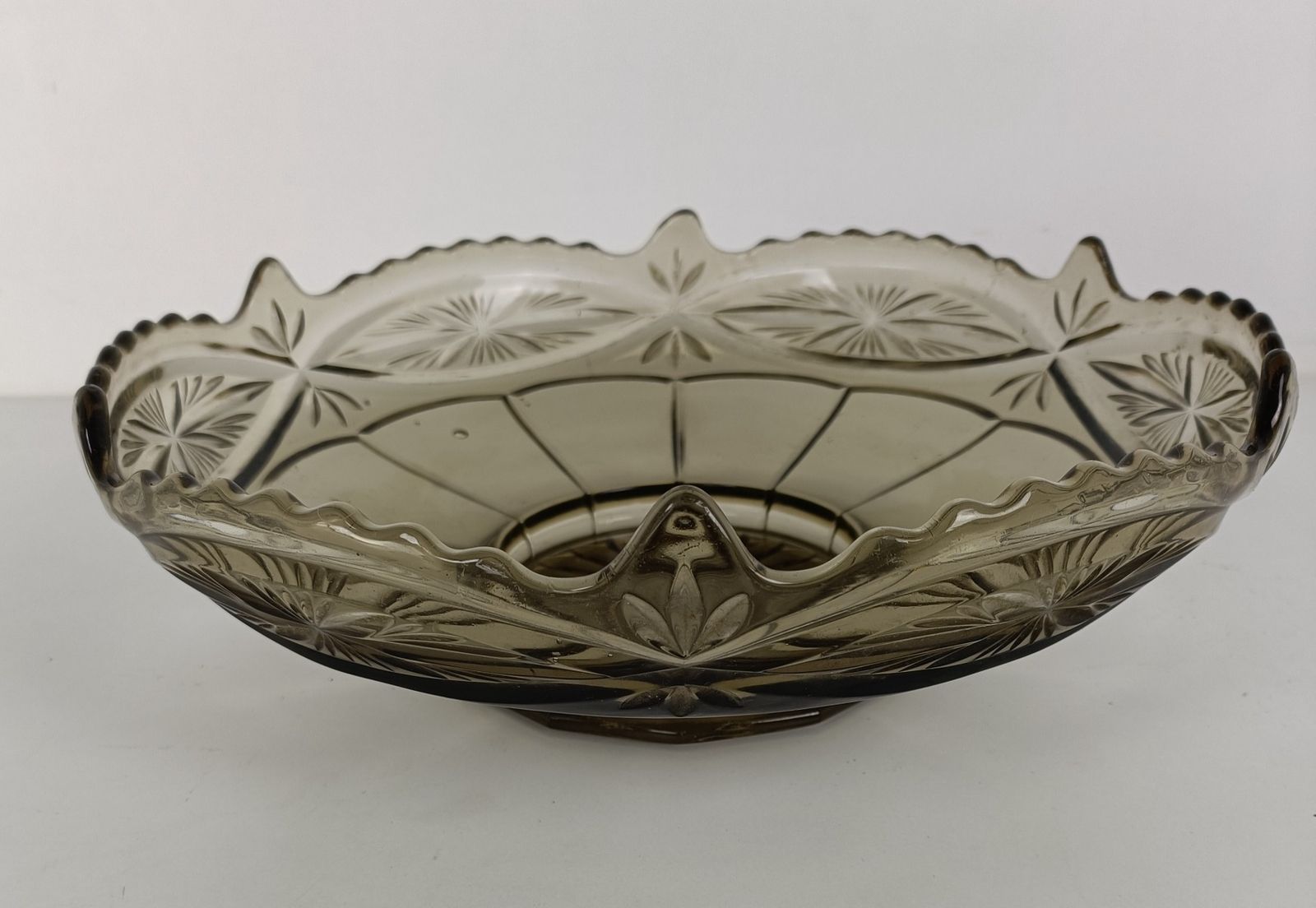 Art Deco Smoked Art Glass Antique Dish Centerpiece Luxval Val St Lambert photo for sale