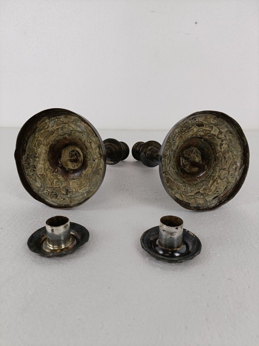 photo furniture Pair Couple Silver Plated Antique 19th Century Red Copper Candle Holders Sticks
