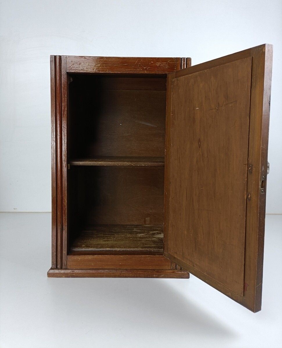 Large Medicine Kitchen Bathroom Cabinet Oak Glass Door Handle Art Deco Barn Styl photo vintage