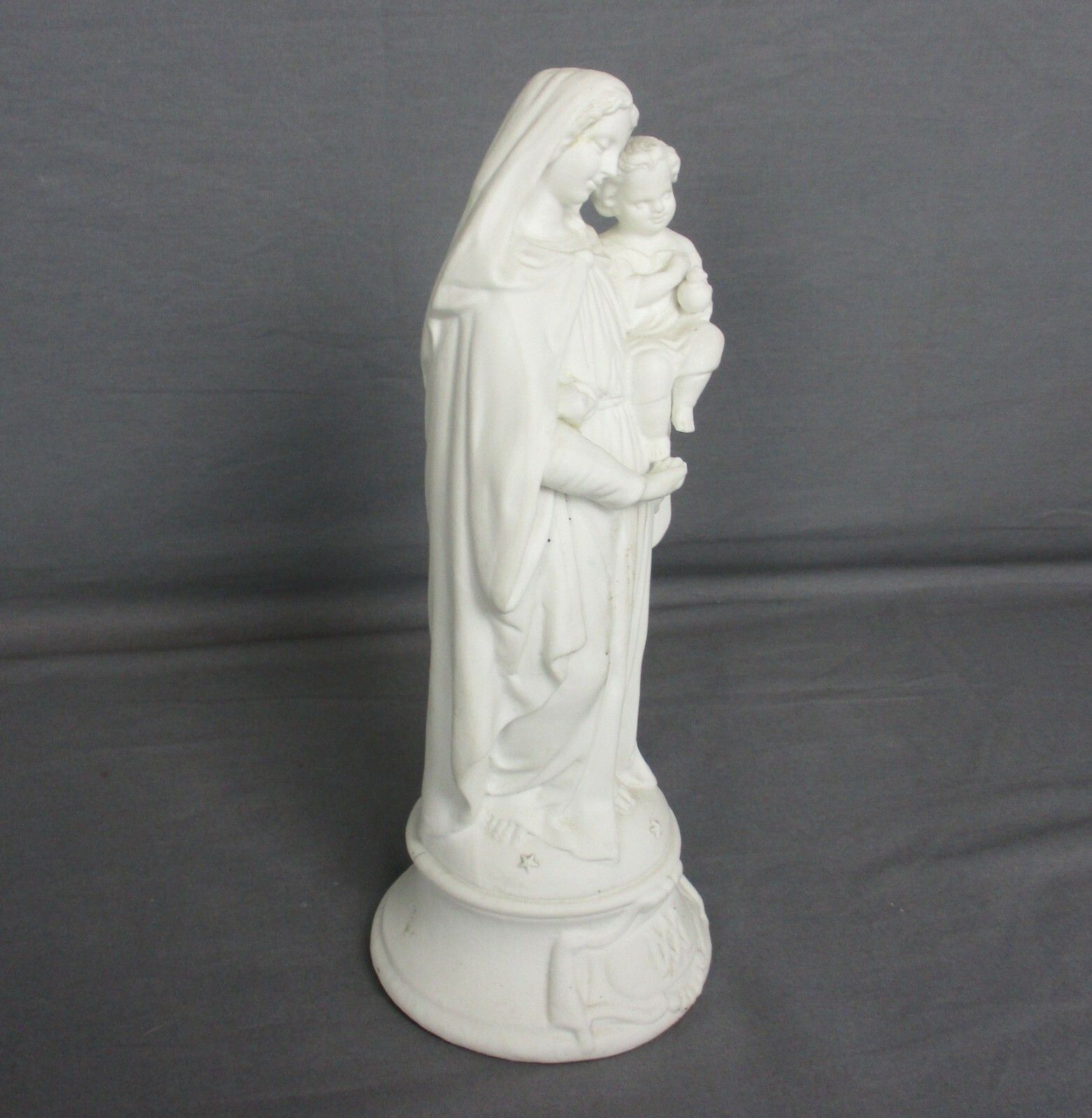 French Antique 1900 Bisque Statue Virgin Mary Our Lady Madonna Infant Jesus 10" photo Art