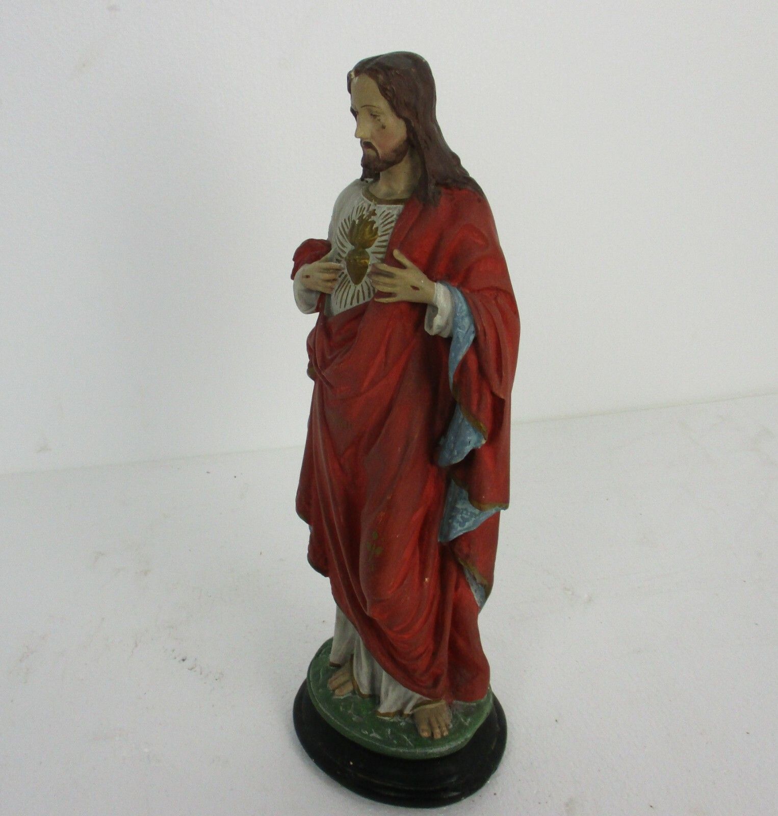 Antique Statue Jesus Christ Savior Sacred Heart Neo Gothic 1900s Plaster 16.53" photo Art