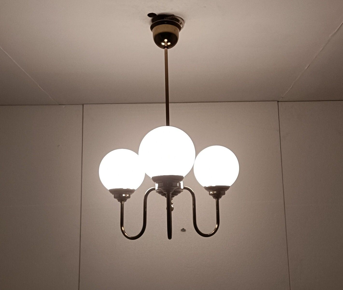 Lighting Chandelier Light Fixture Mid Century Modern 3 Arm Glass White Ball Shades Modern photo