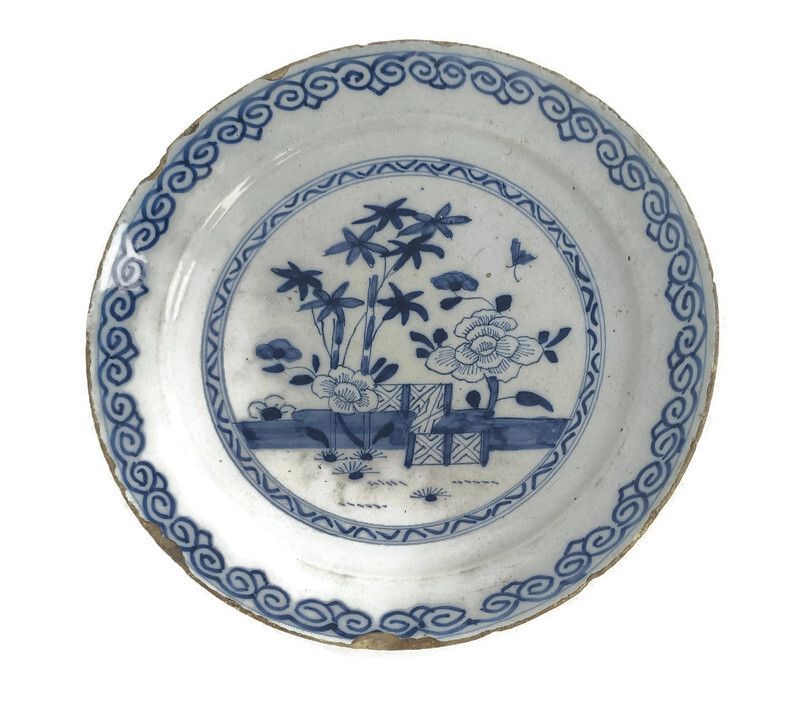 19th Century Delft Wall Hanging Charger Plate Blue White Antique  Small Collecto