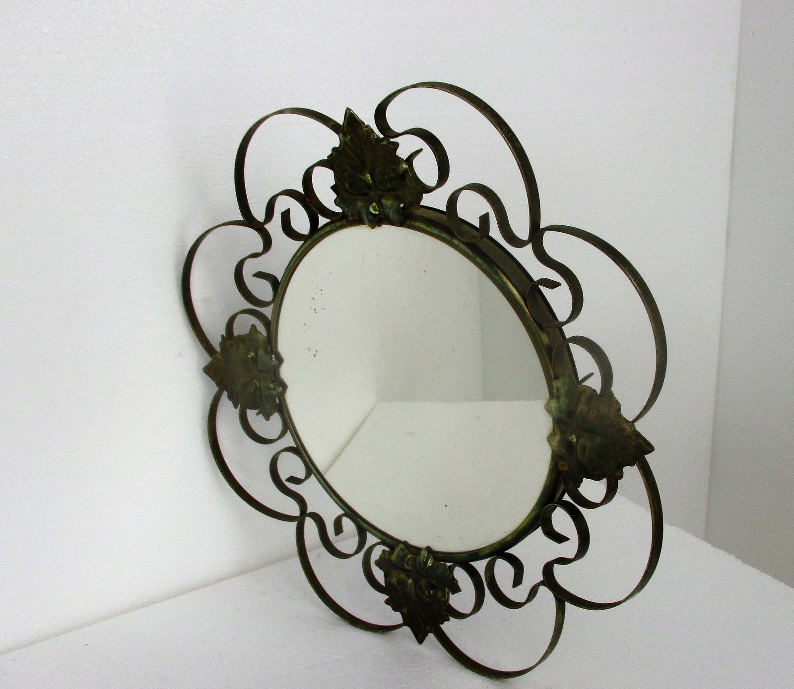 Retro Modernist Starburst Sunburst Metal Wall Mirror Mid Century Modern Leafs Mo photo for sale