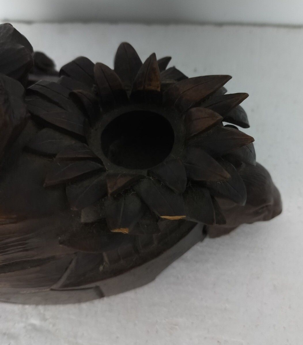 Antique Large Rare Black Forest Wood Carving Inkwell Eagle Forest Animals Stunni photo for sale