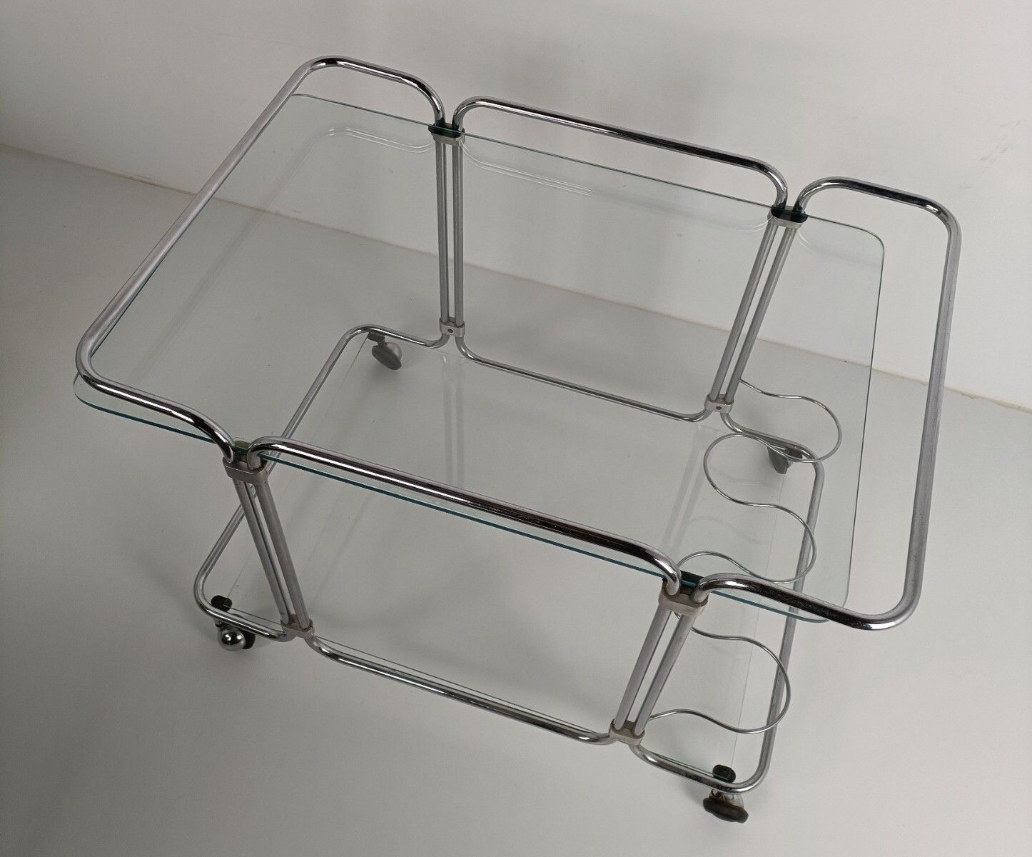 photo for sale Bar Cocktail Tea Cart Trolley Hollywood Regency Kitchen Island Chrome  Glass Top