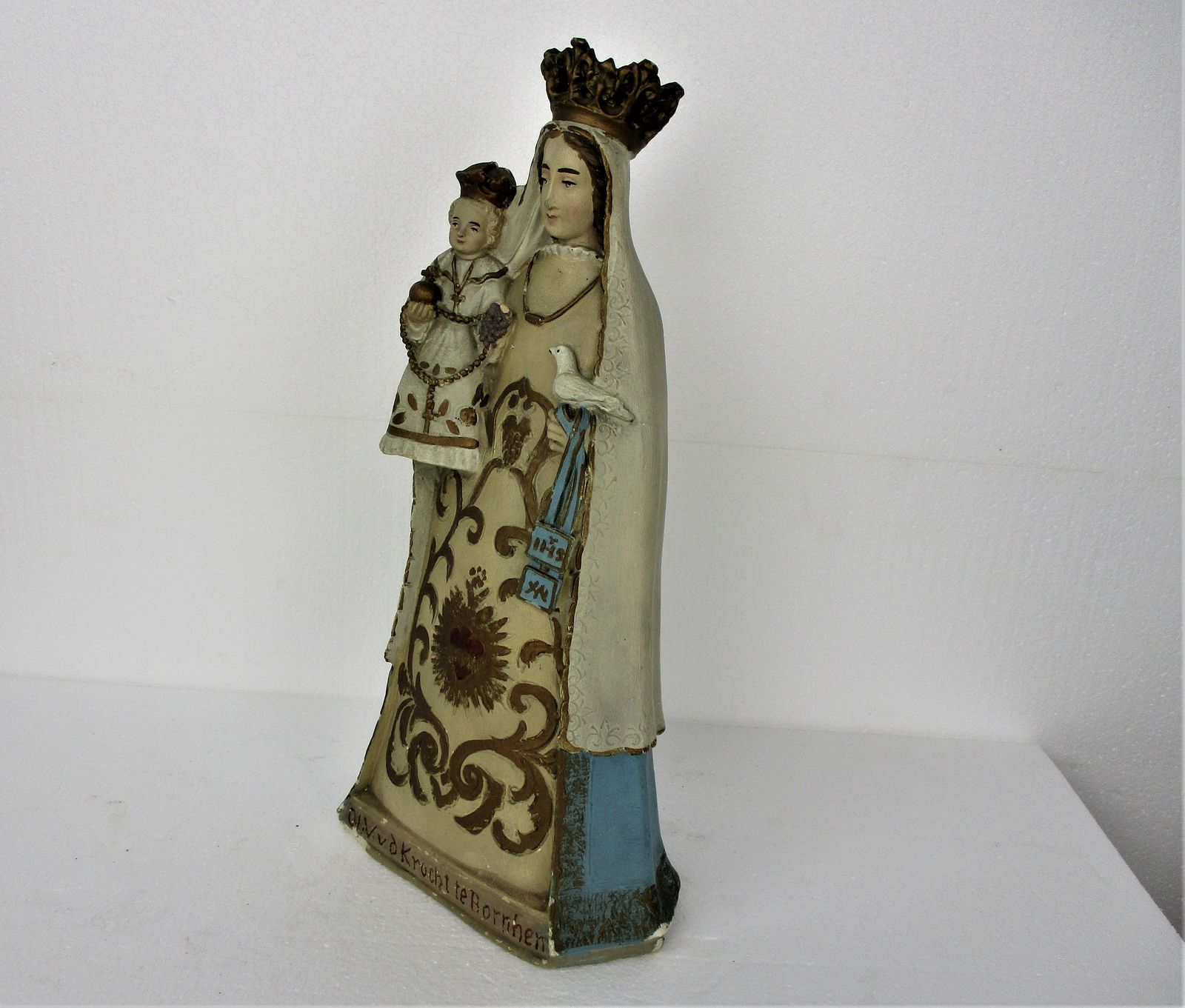 Statue Our Lady Of Krocht Bornhem Madonna Infant Child Plaster Collector Extreme photo vinterior