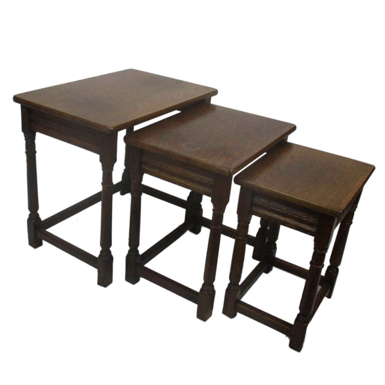 Set Of 3 Wood Stacking Nesting Tables Vintage Mid Century Oak