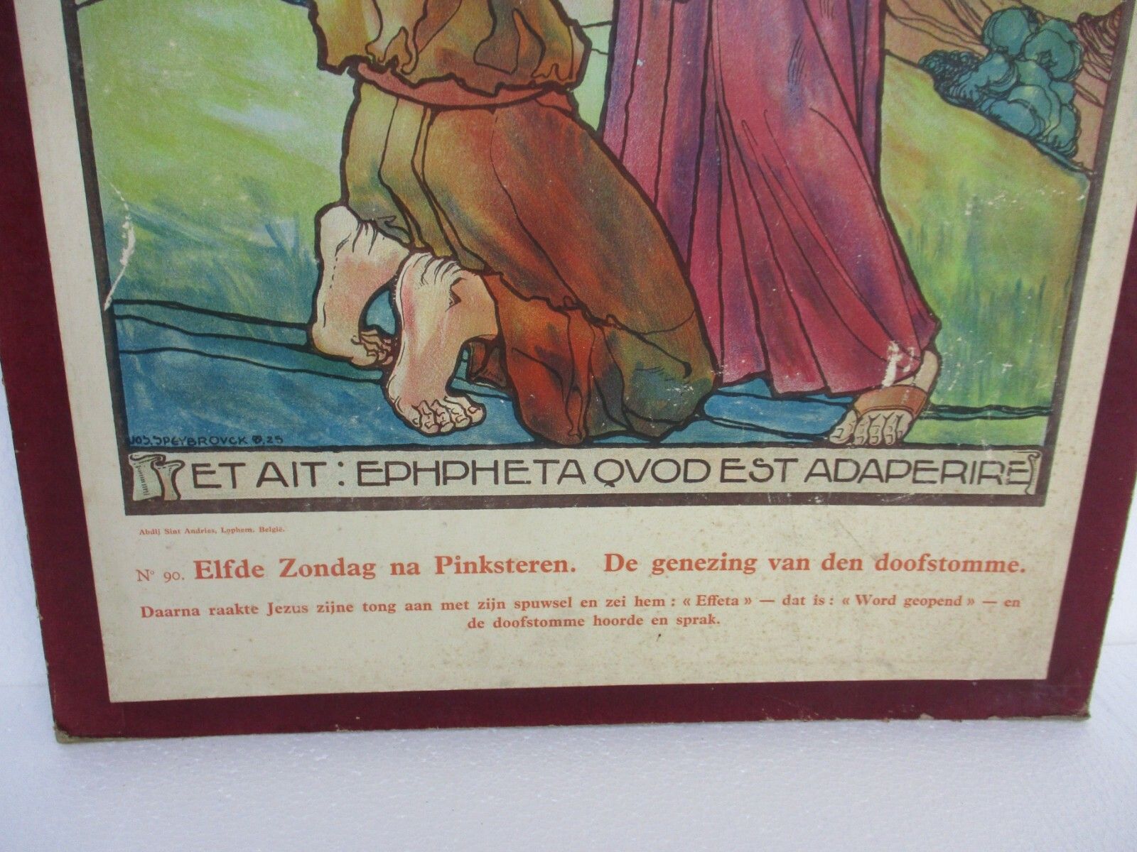 Antique Religious  Cardboard Chromolith Healing Of The Deaf And Dumb Speybrouck photo for sale