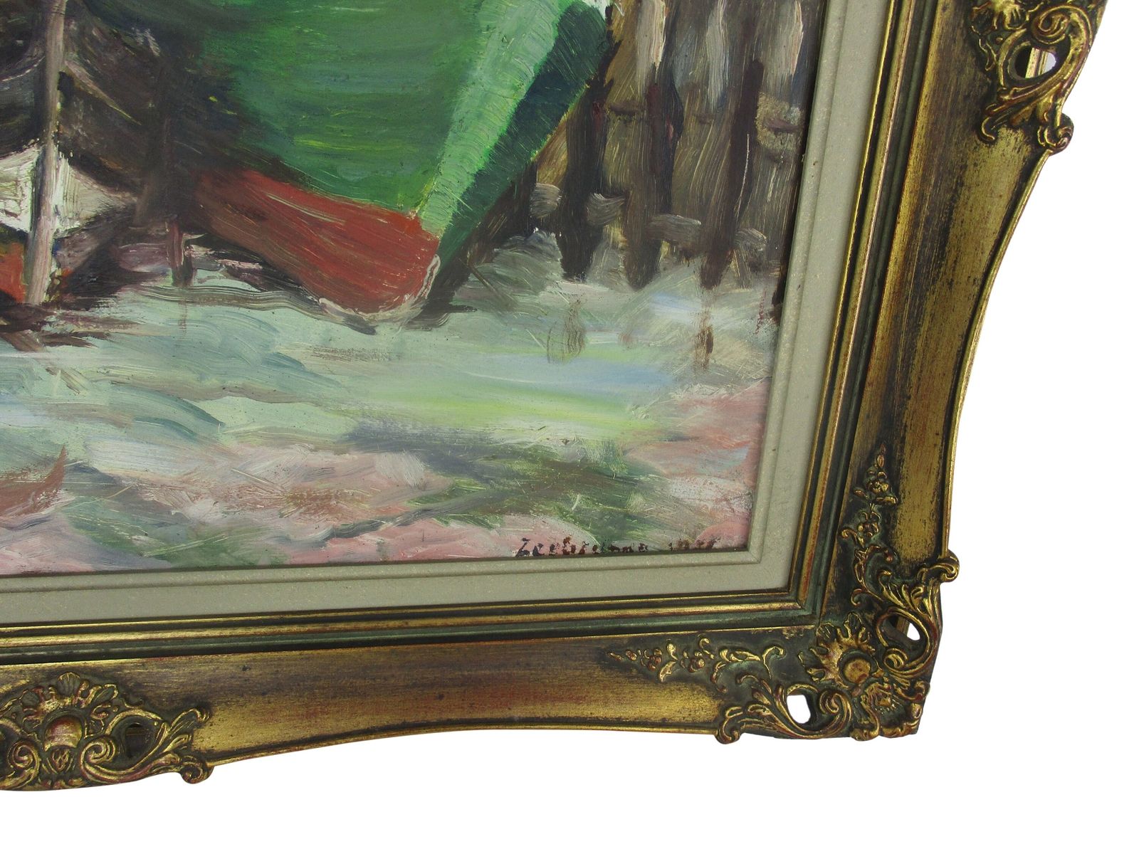 Lovely Painting Marine Marina Zeebrugge Ornate Frame Signed Oil Painting photo for sale