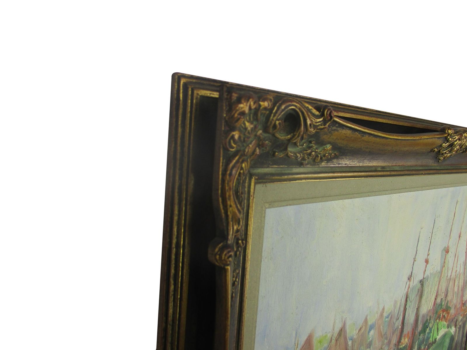 Lovely Painting Marine Marina Zeebrugge Ornate Frame Signed Oil Painting photo buy