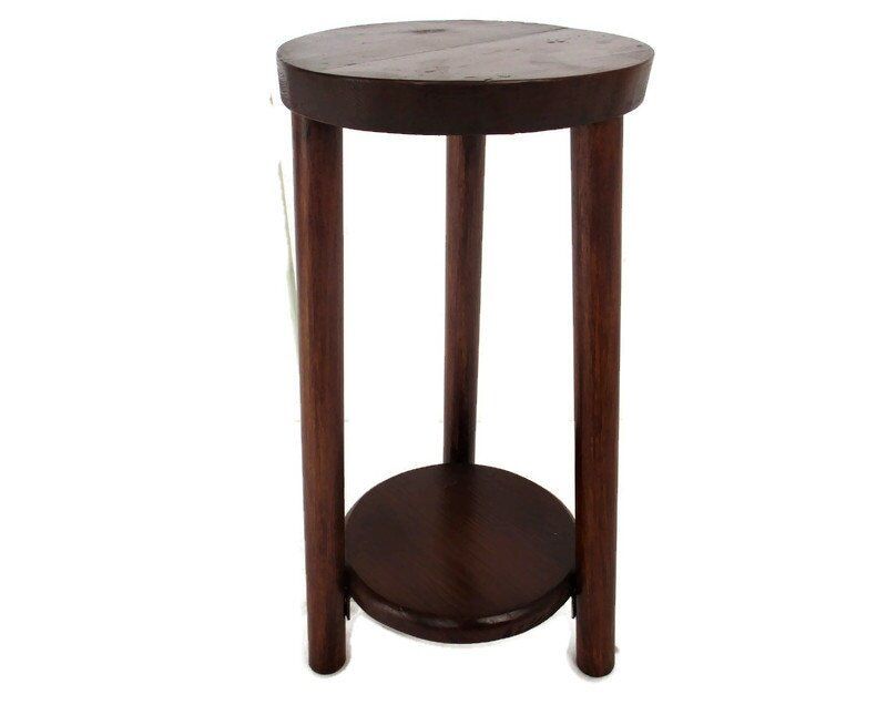 Wood Side Wine Table Pedestal Plant Stand 70s  Two Tier Painted Pine Wood
