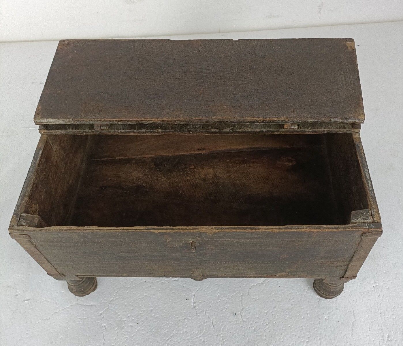Antique Rajasthani Footed Chest Box India 1900's Spice Salt Box Ornate Carved Wo photo buy