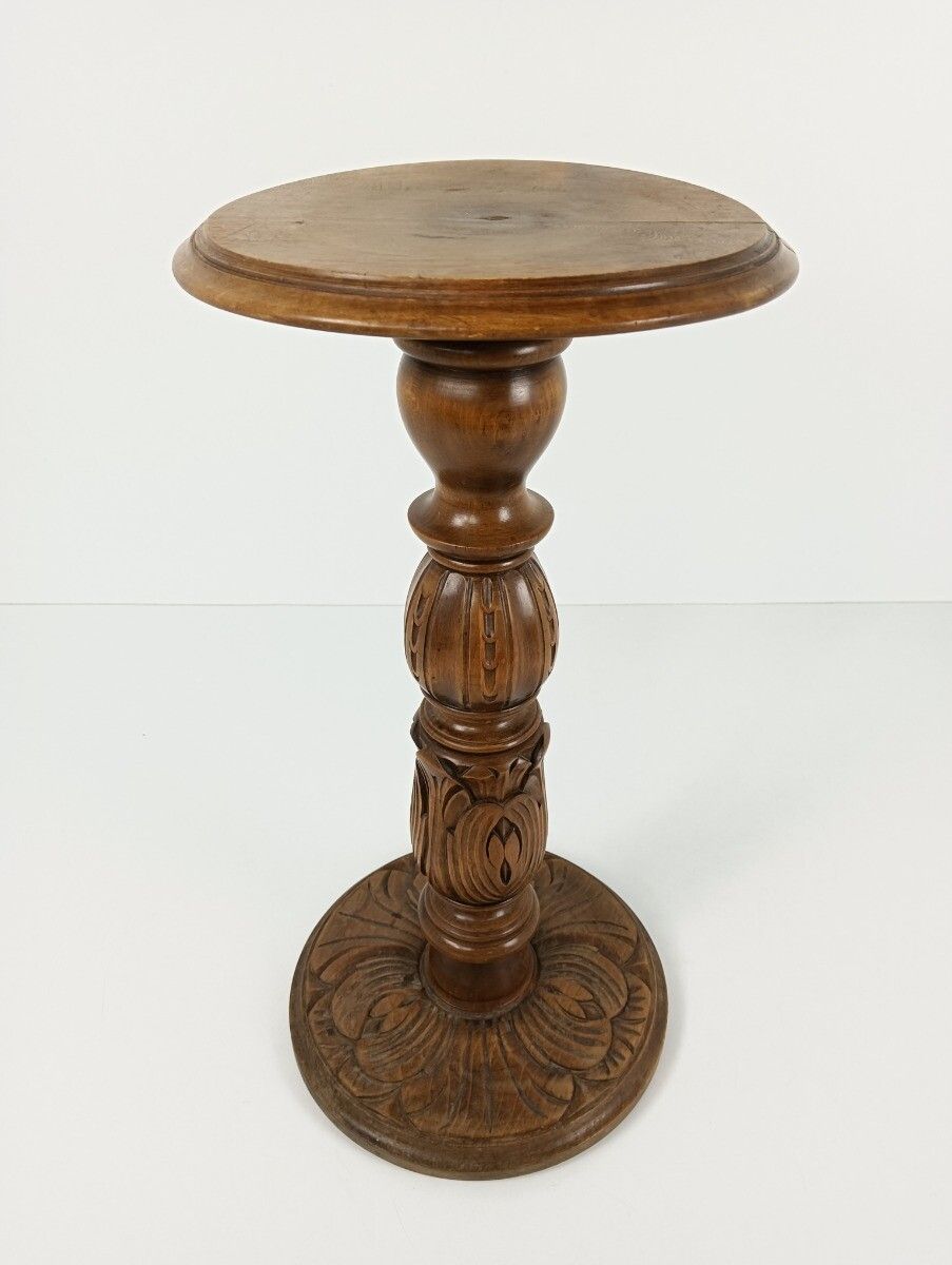 Gorgeous Ornate Carved Wooden Pedestal Plant Stand Side Table Farmhouse Style VI photo furniture
