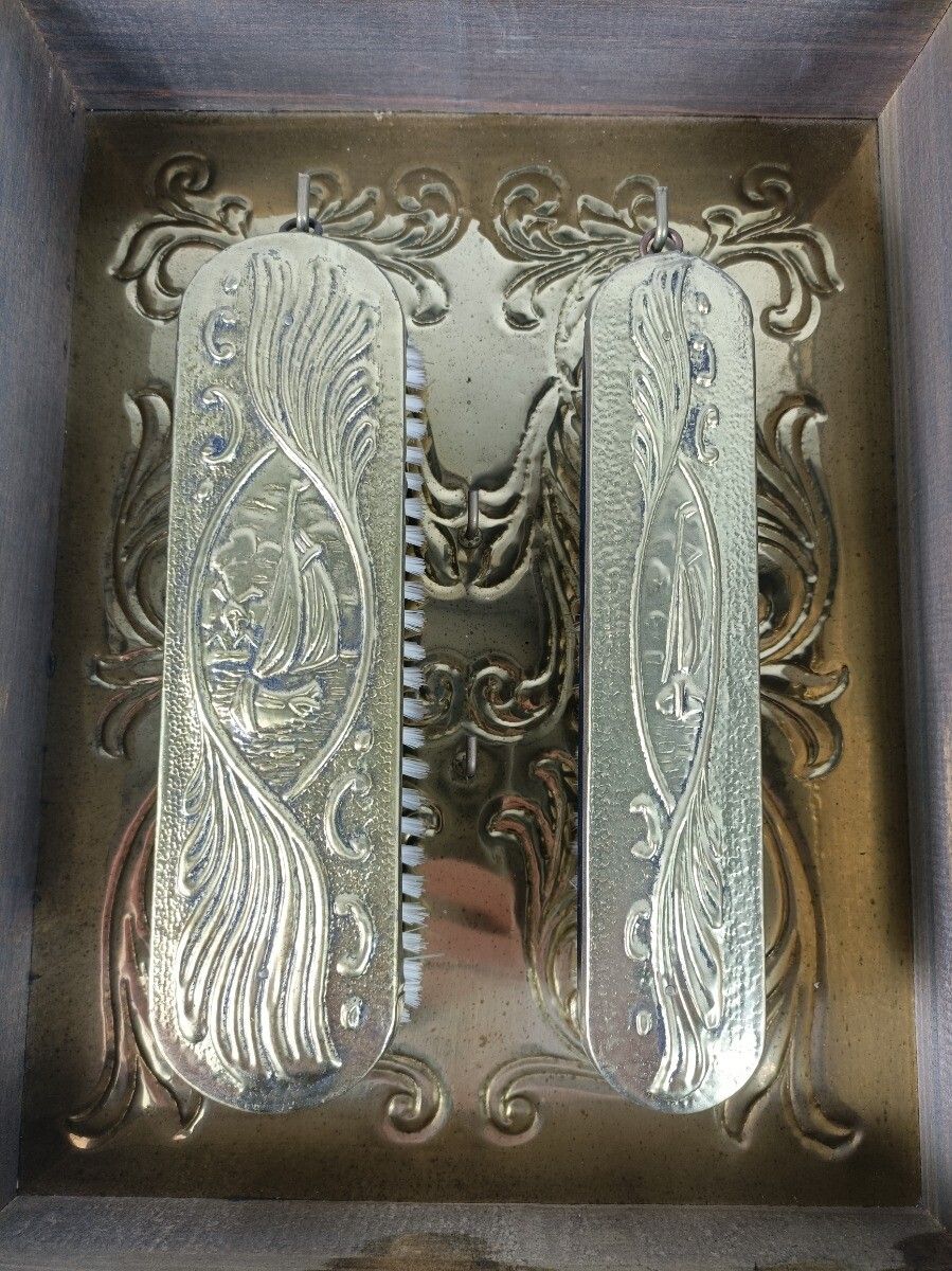 Vintage Mirror Brush Brass Glass Cabinet Continental Ornate Brushes Included Wal photo buy