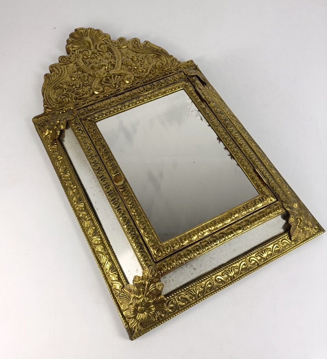 Vintage Mirror Brush Brass Glass Cabinet Continental Ornate Brushes Included Wal photo vintage
