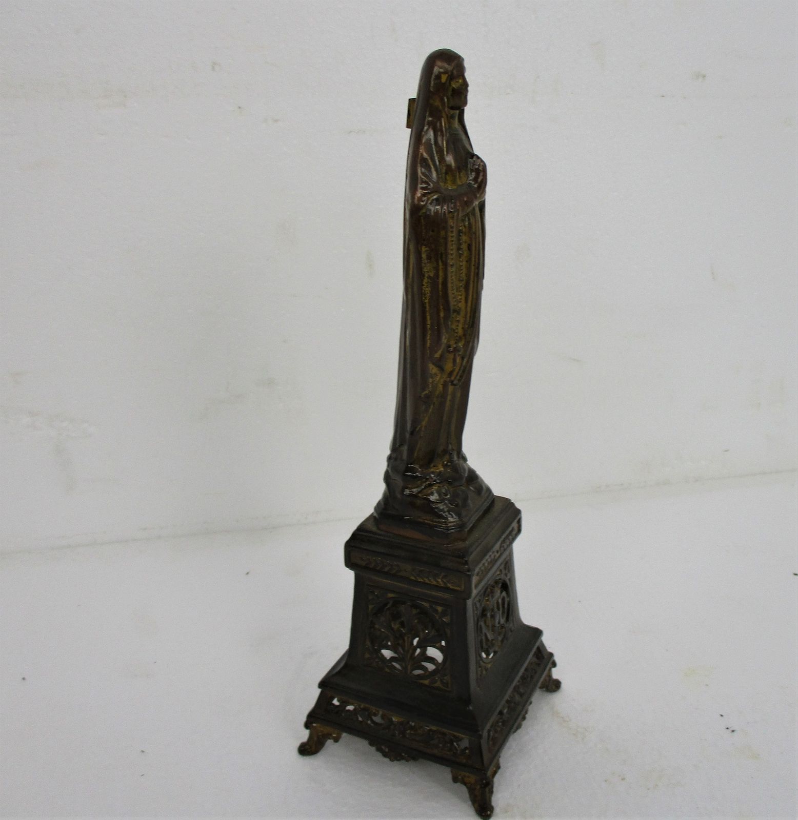 Statue Virgin Mary Our Lady Madonna Infant Jesus Christ Statue Rare Brass On Bas photo 69.0