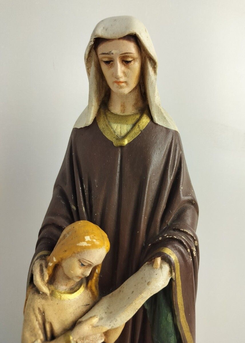 Antique Statue Saint Anna Virgin Mary As A Child Reading The Old Testament Colle photo for sale