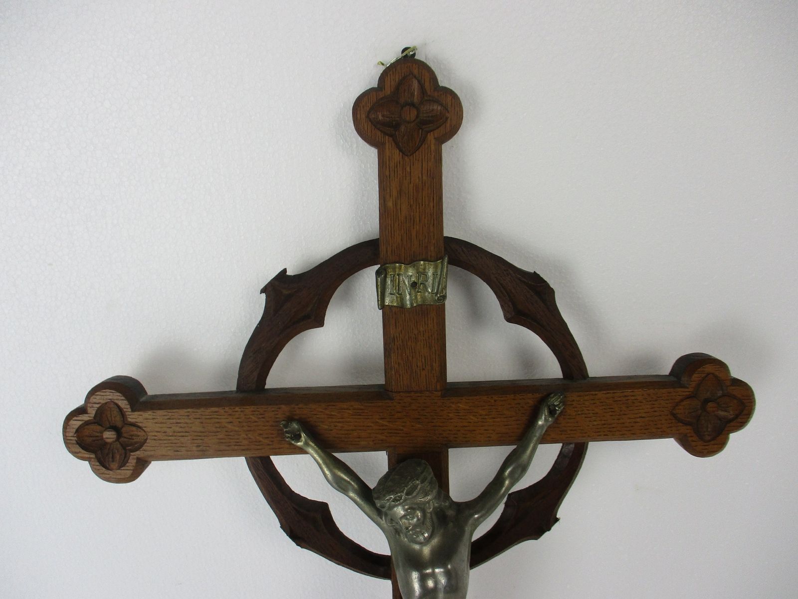 Xl Hand Carved Wood Oak Hanging Ornate Church Chapel Crucifix French Fleur De Li photo furniture