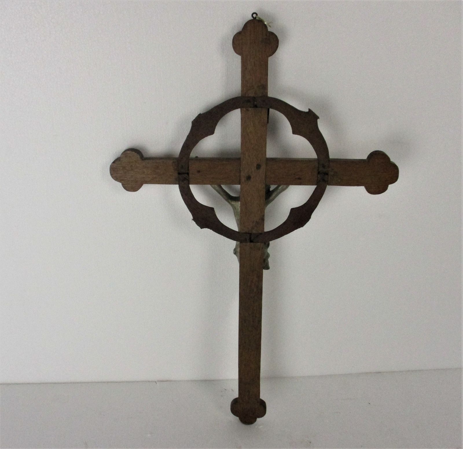 Xl Hand Carved Wood Oak Hanging Ornate Church Chapel Crucifix French Fleur De Li photo vintage