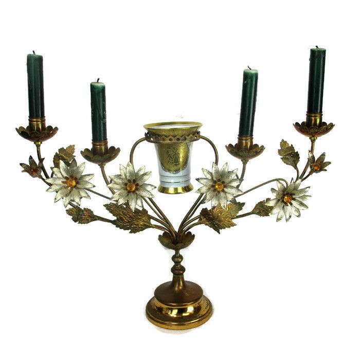 Brass Hollywood Regency Floral Candle Holder Candelabra 4 Arm Karlsbader Planter