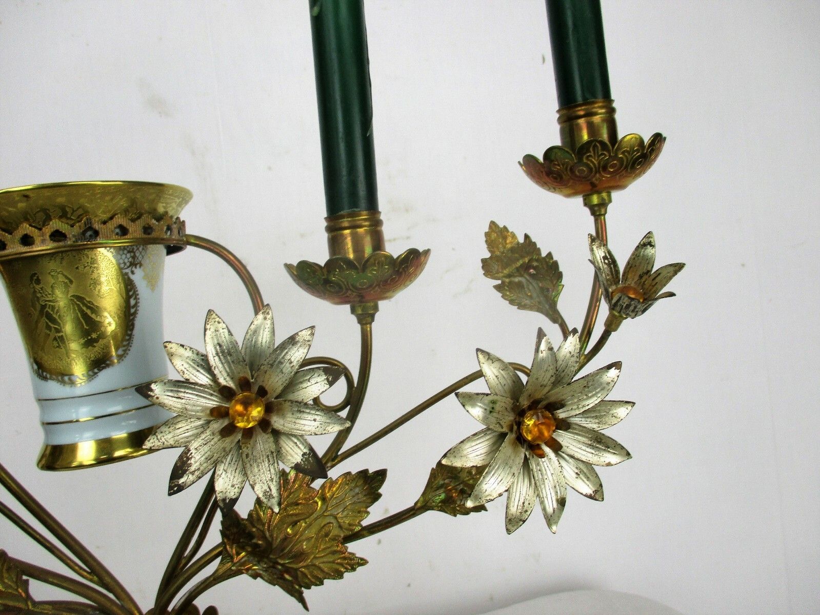 Brass Hollywood Regency Floral Candle Holder Candelabra 4 Arm Karlsbader Planter photo Home Decor