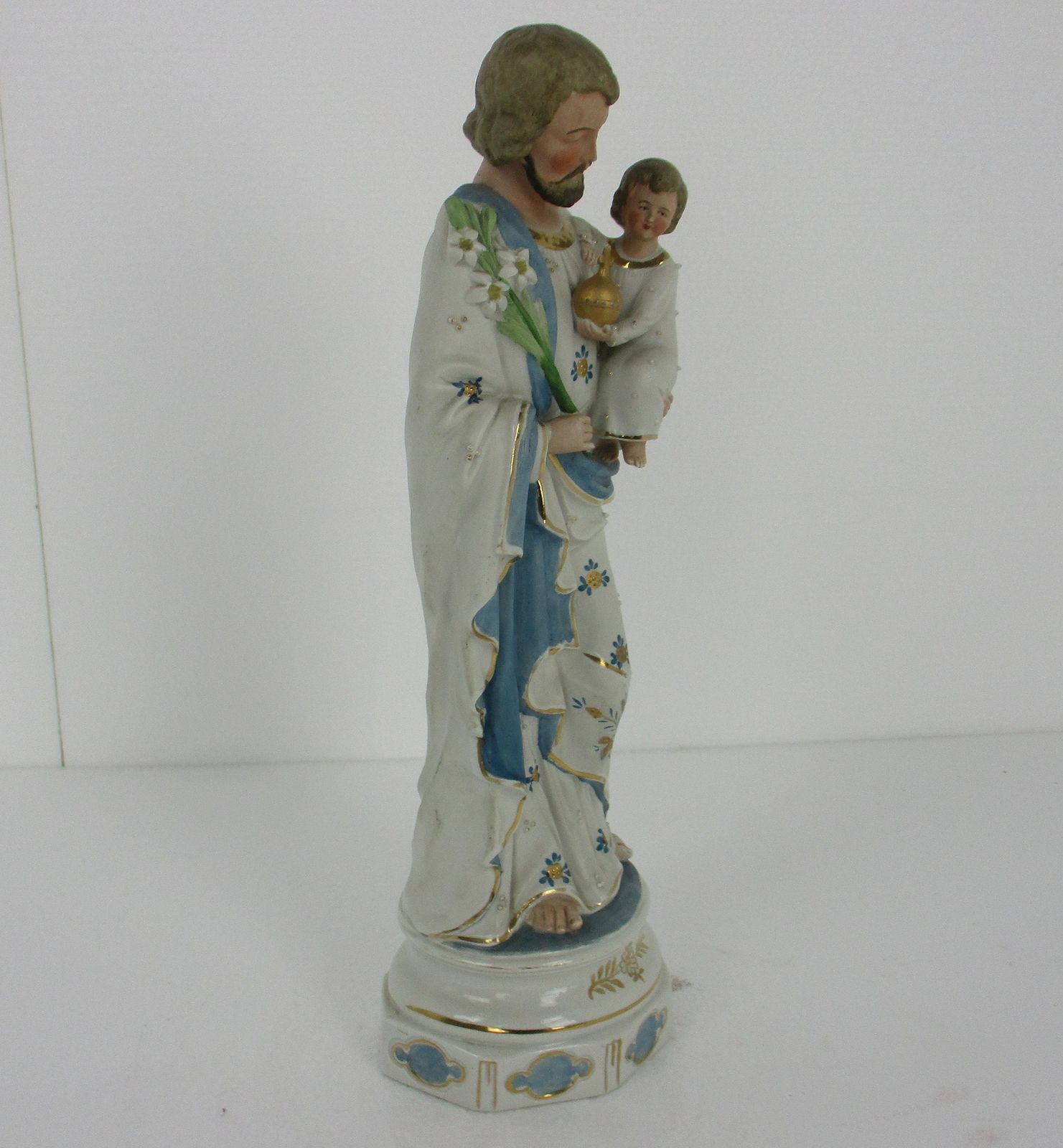Antique Porcelain Bisque Statue Saint Joseph And Infant Jesus Protector Of Homes photo Art