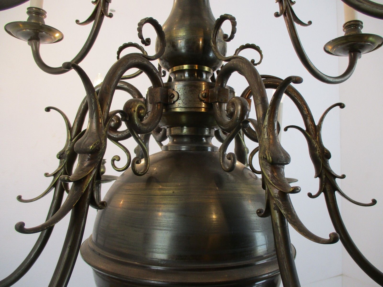Huge  3 Tier Flemish Dutch Chandelier 18 Arms Lights Brass Bronze Ducks Wow photo vintage