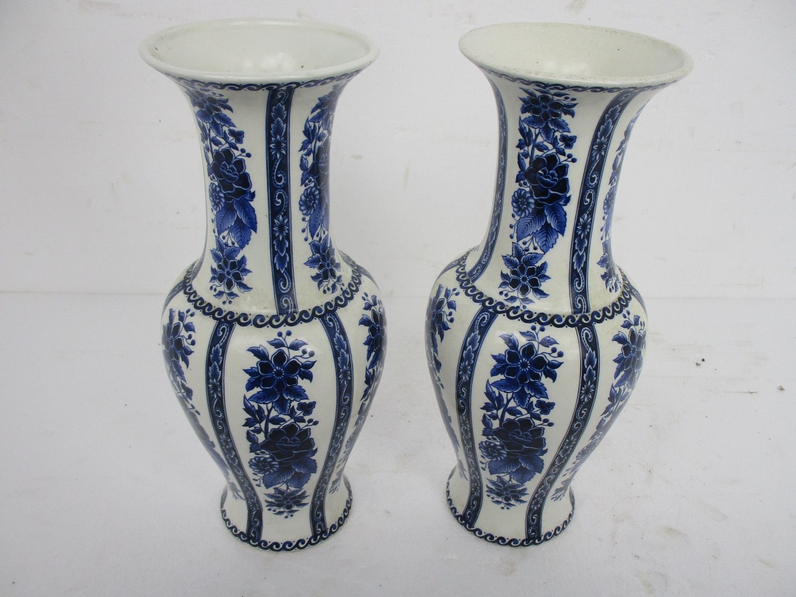 Pair Couple Trumpet Vases Delft Holland Blue White Porcelain Marked Hand Painted photo furniture