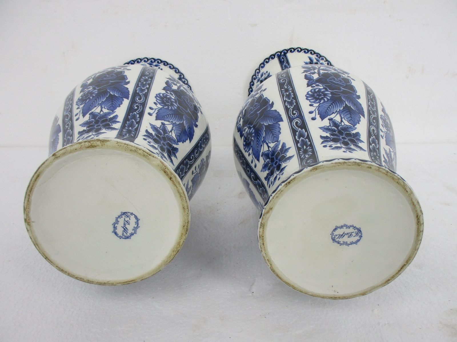 Pair Couple Trumpet Vases Delft Holland Blue White Porcelain Marked Hand Painted photo vinterior