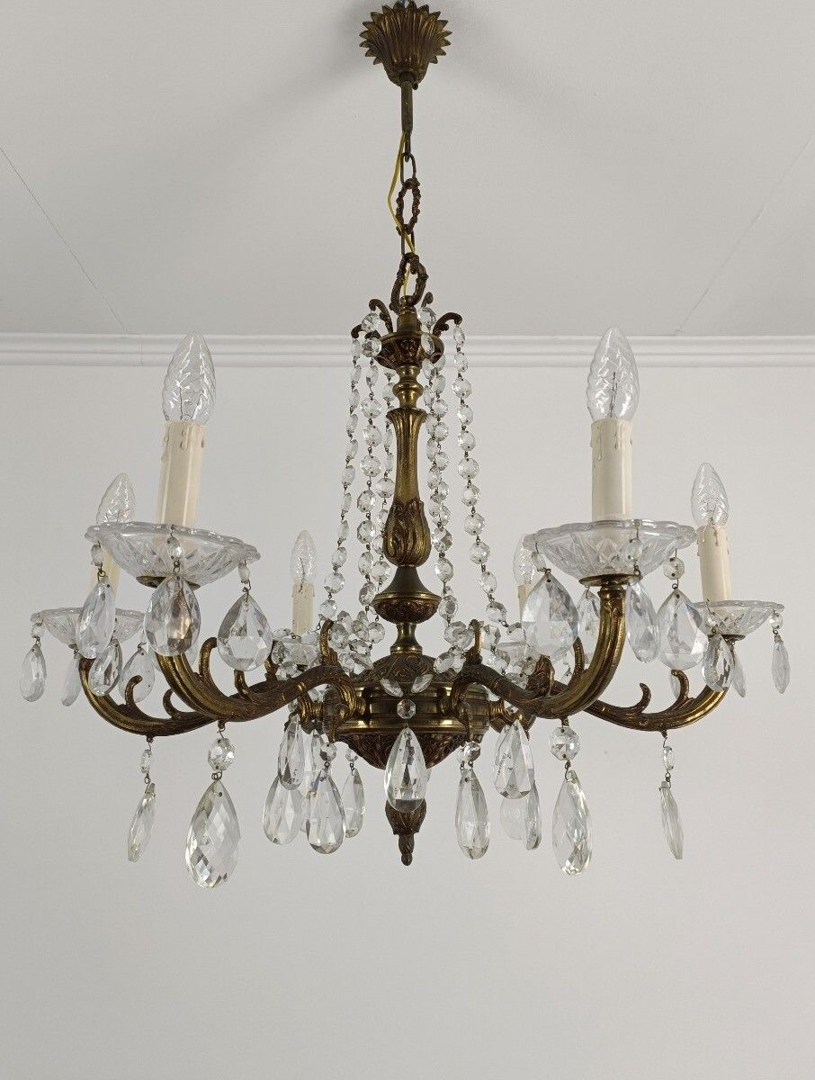 photo furniture 6 Arm Lights Chandelier Revival French Empire Style Bronze  Ornate Prisms Beads