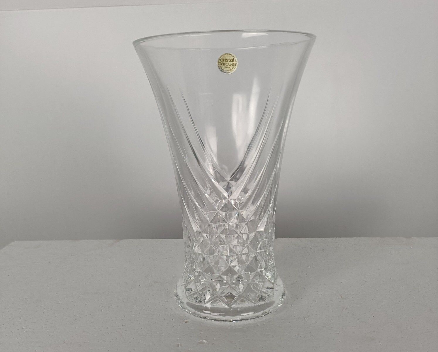 Art Glass Crystal Vase Clear Cut Etched Large Gorgeous Crystal D'arques France V