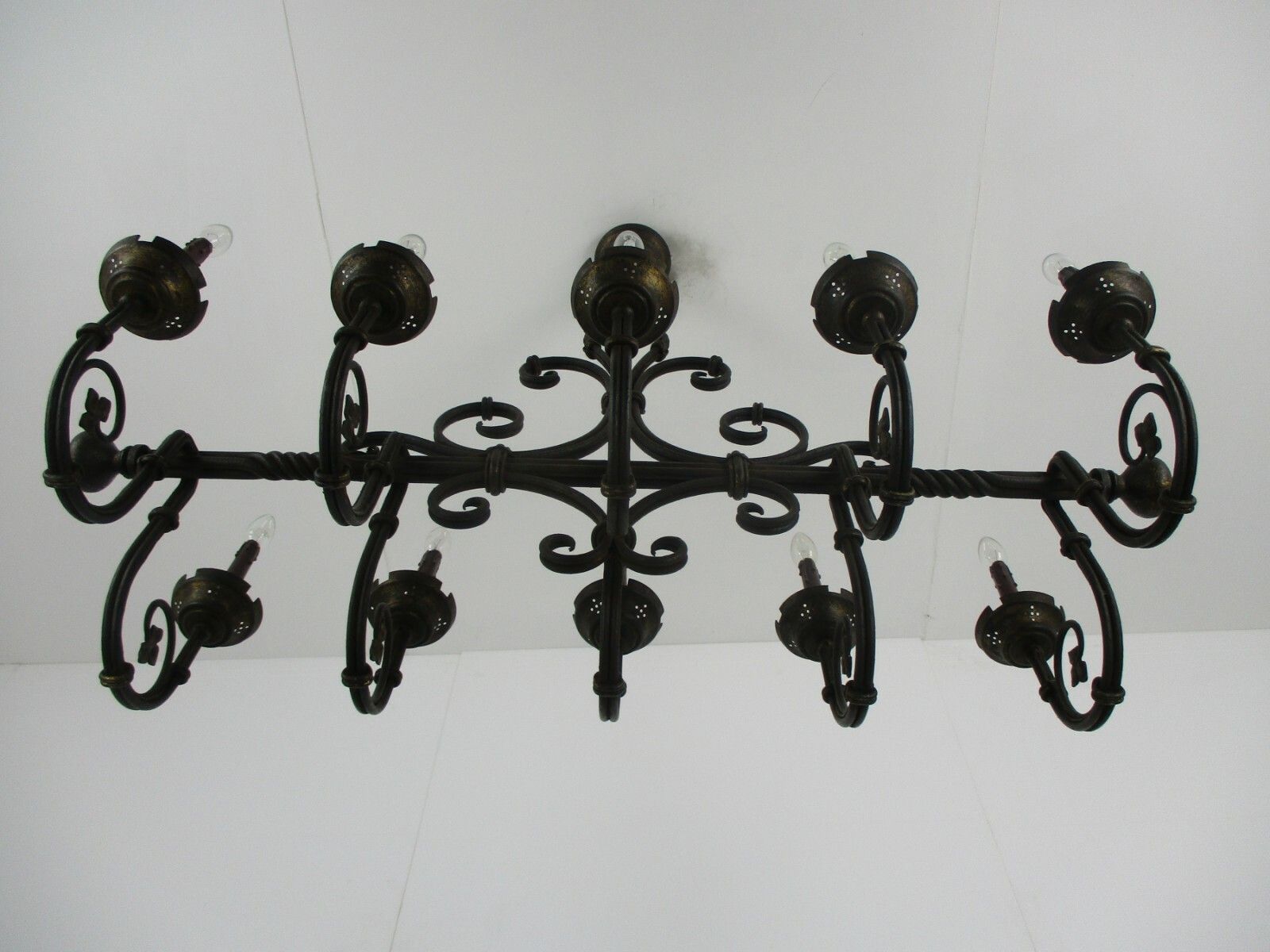 Gothic Wrought Iron French 19th Century  10 Lights Arms Chandelier Lamp  Htf photo buy