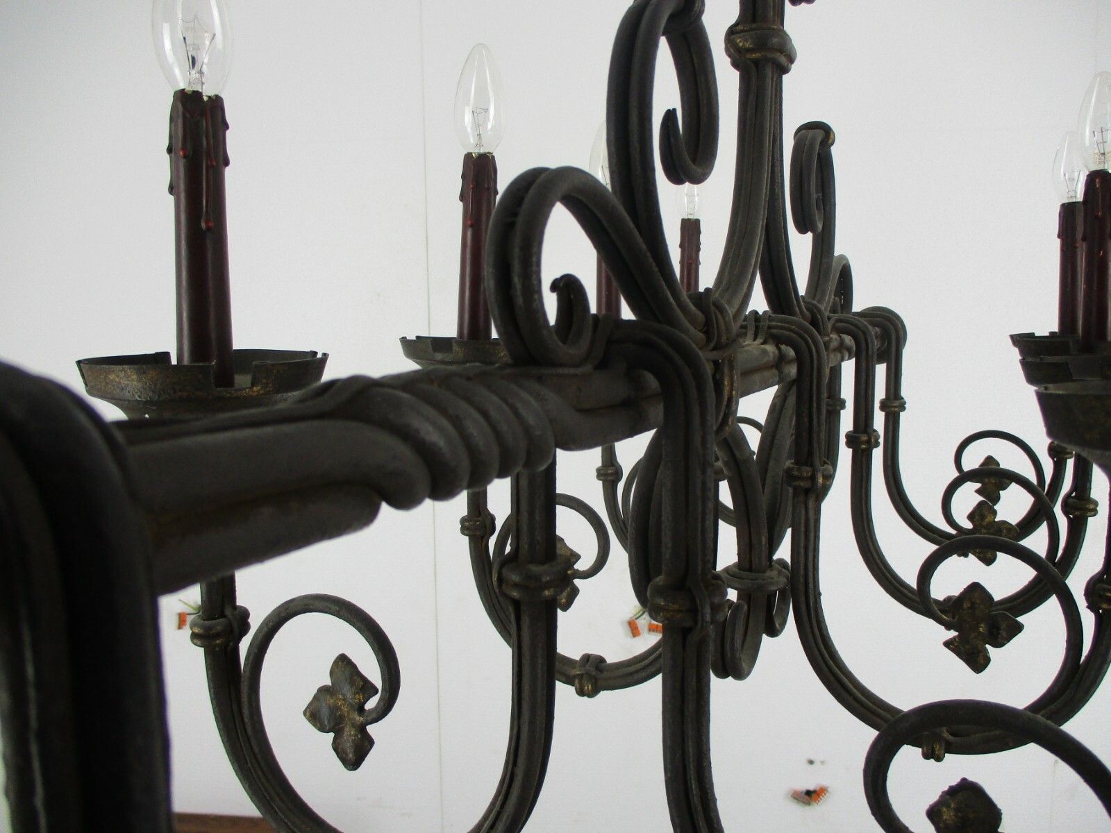 photo furniture Gothic Wrought Iron French 19th Century  10 Lights Arms Chandelier Lamp  Htf