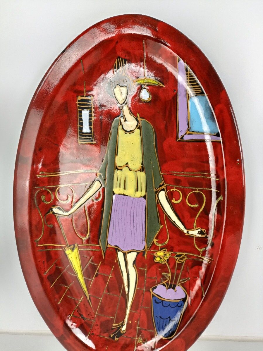 Fantoni Gambone Style Pop Art Funky Ceramic Italian Dish Lady  Glazed Modernist photo vinterior