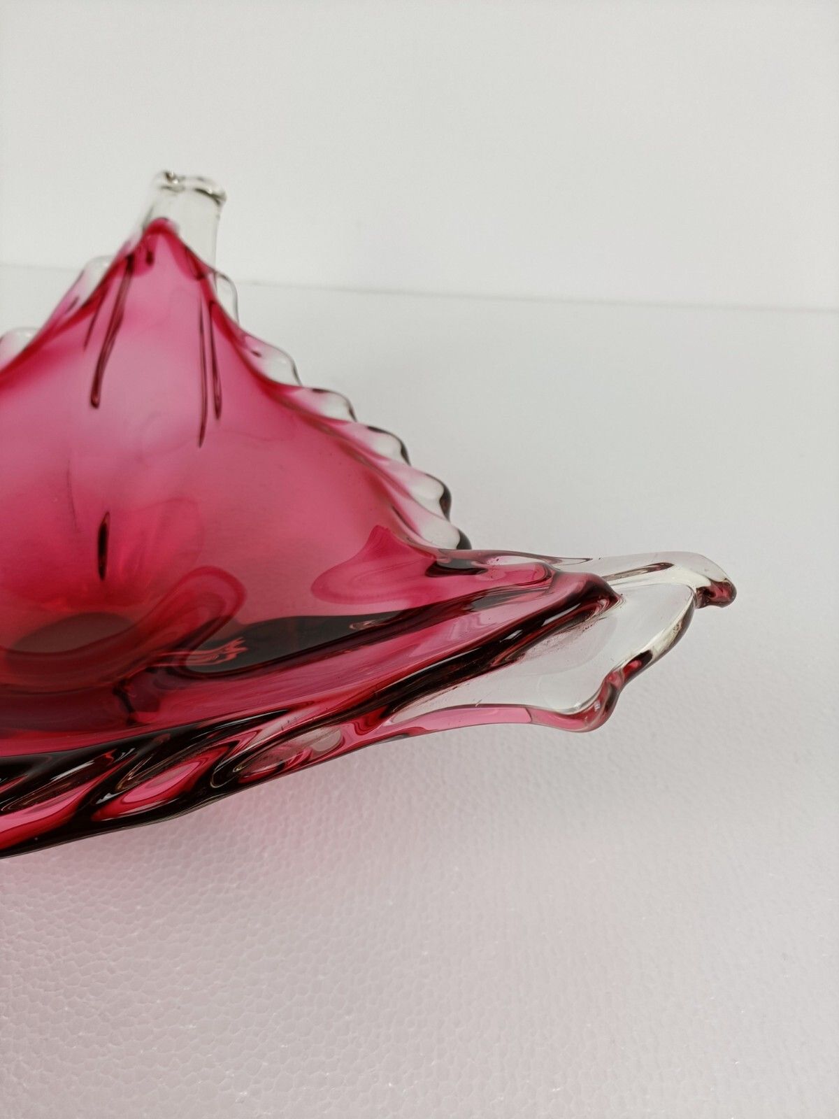 Gorgeous Bowl Dish Centerpiece Cranberry  Clearart Glass Murano Italy  Hand Made photo 223.0