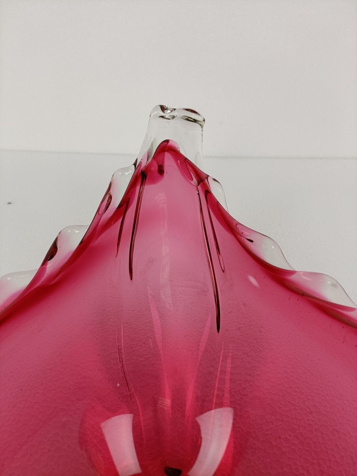 Gorgeous Bowl Dish Centerpiece Cranberry  Clearart Glass Murano Italy  Hand Made photo vinterior