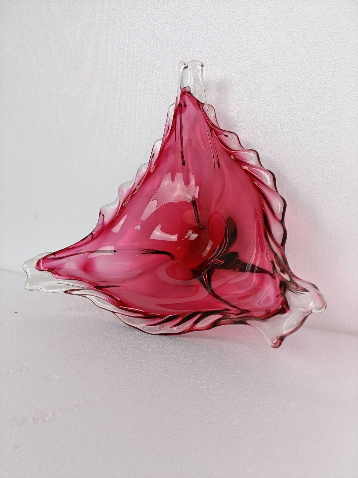 photo for sale Gorgeous Bowl Dish Centerpiece Cranberry  Clearart Glass Murano Italy  Hand Made