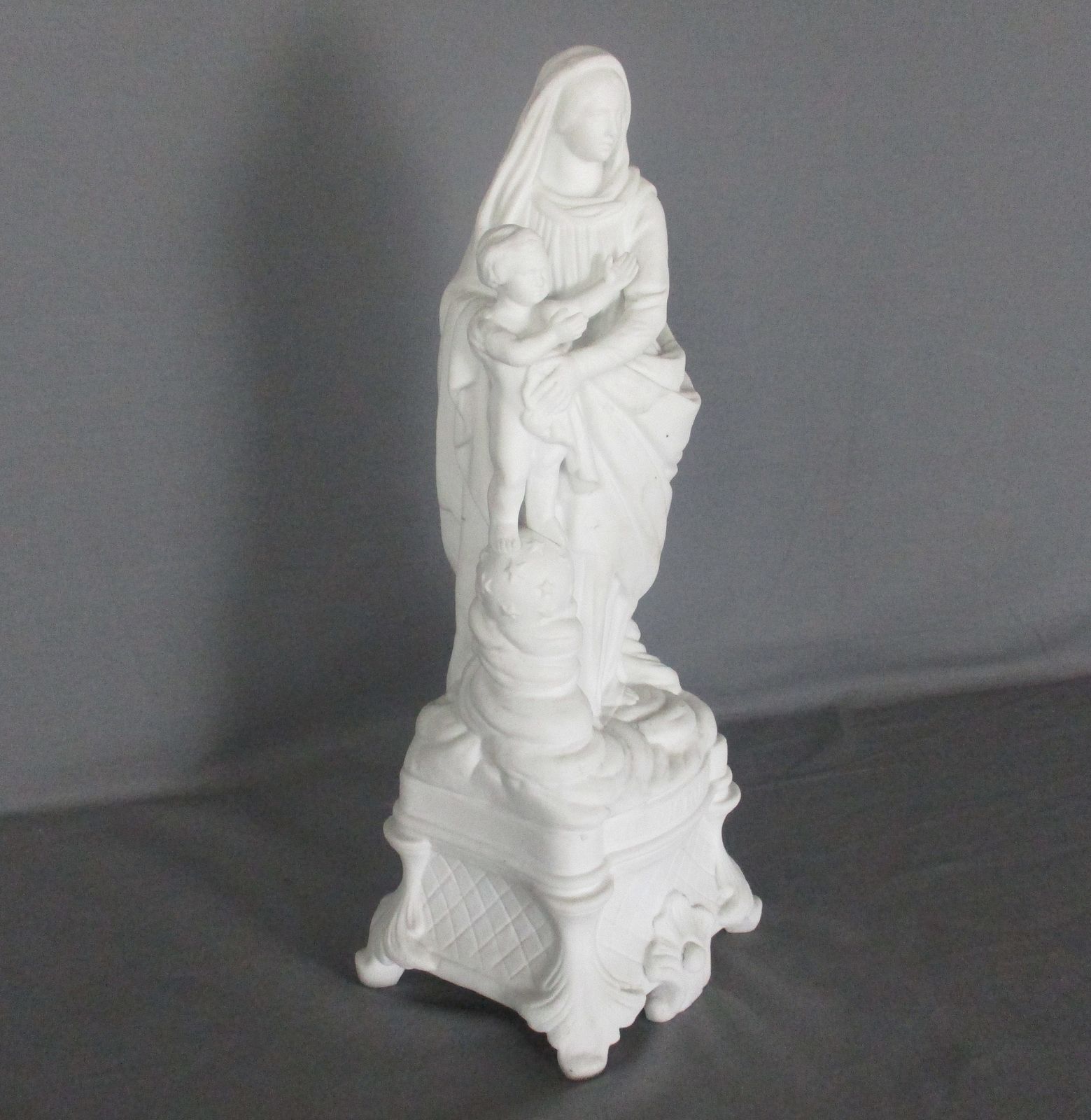 Antique 1900 Bisque Statue Virgin Mary Our Lady Victoire Madonna Infant Jesus  1 photo for sale