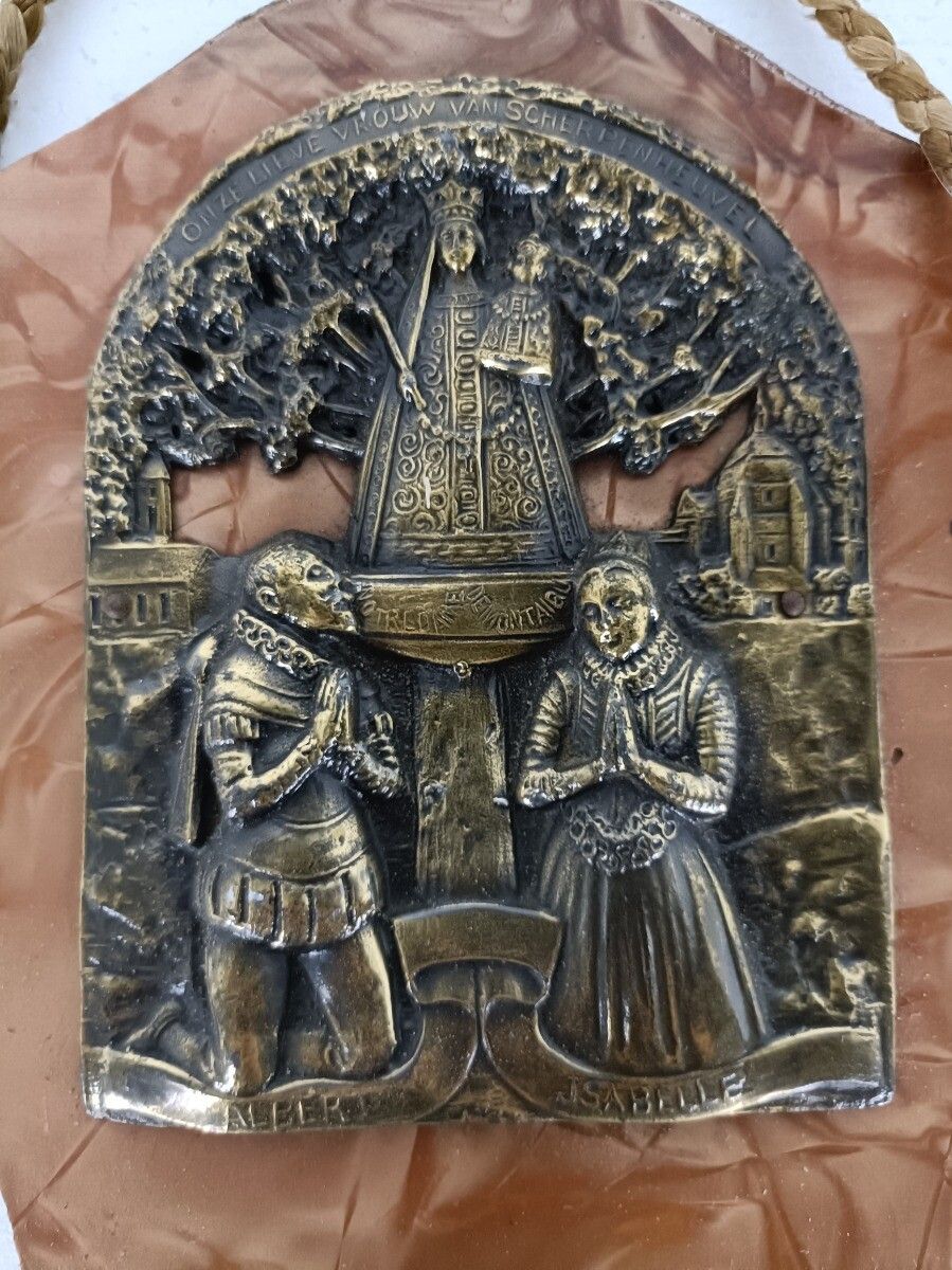 Holy Water Font Vessel Large Wall Hanging Faux Marble Trim Brass Wood Montaigu P photo vinterior