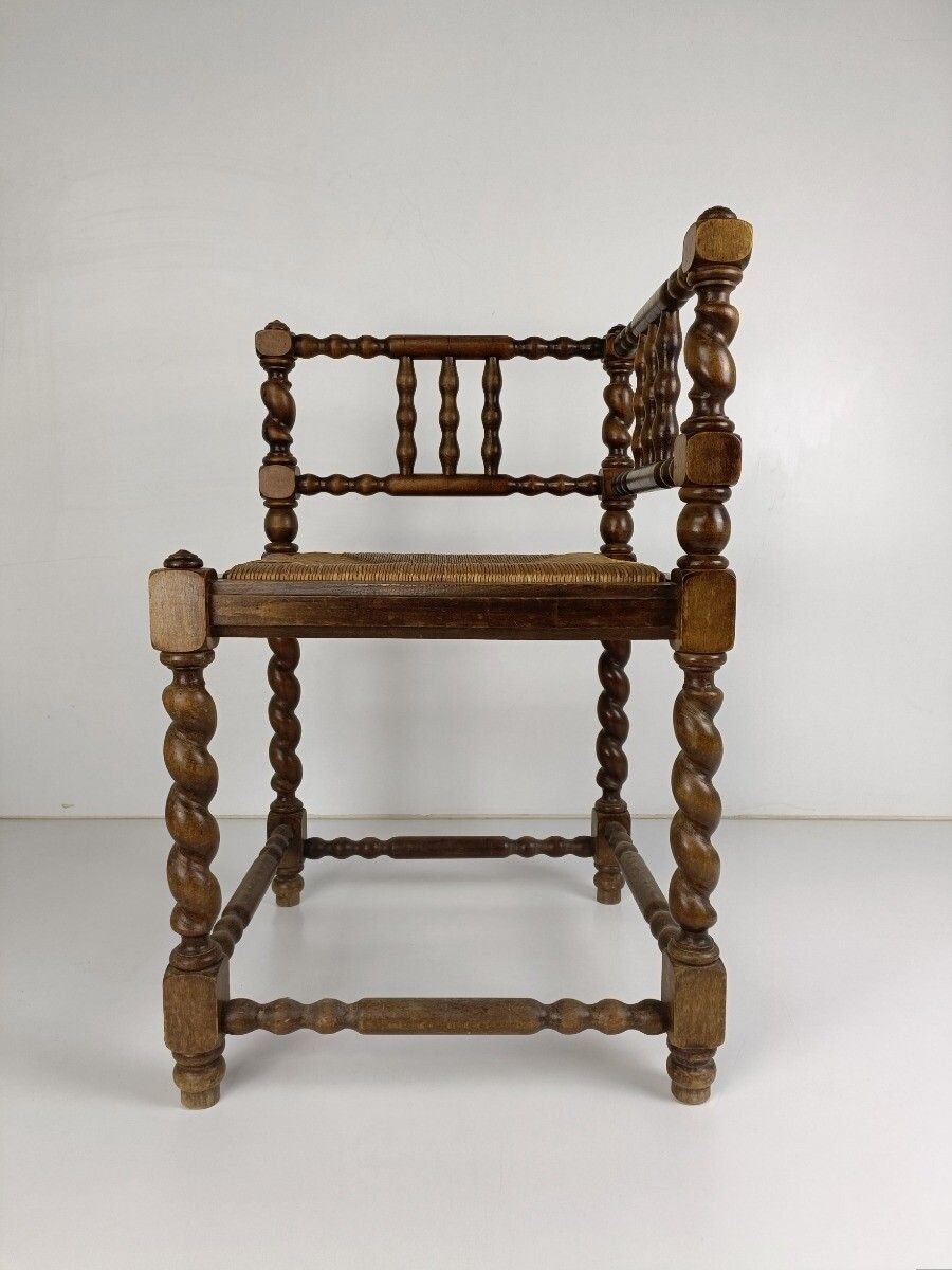Twisted Wooden Barley Twist Corner Chair Rush Seating Hobnails Edwardian Gorgeou photo for sale