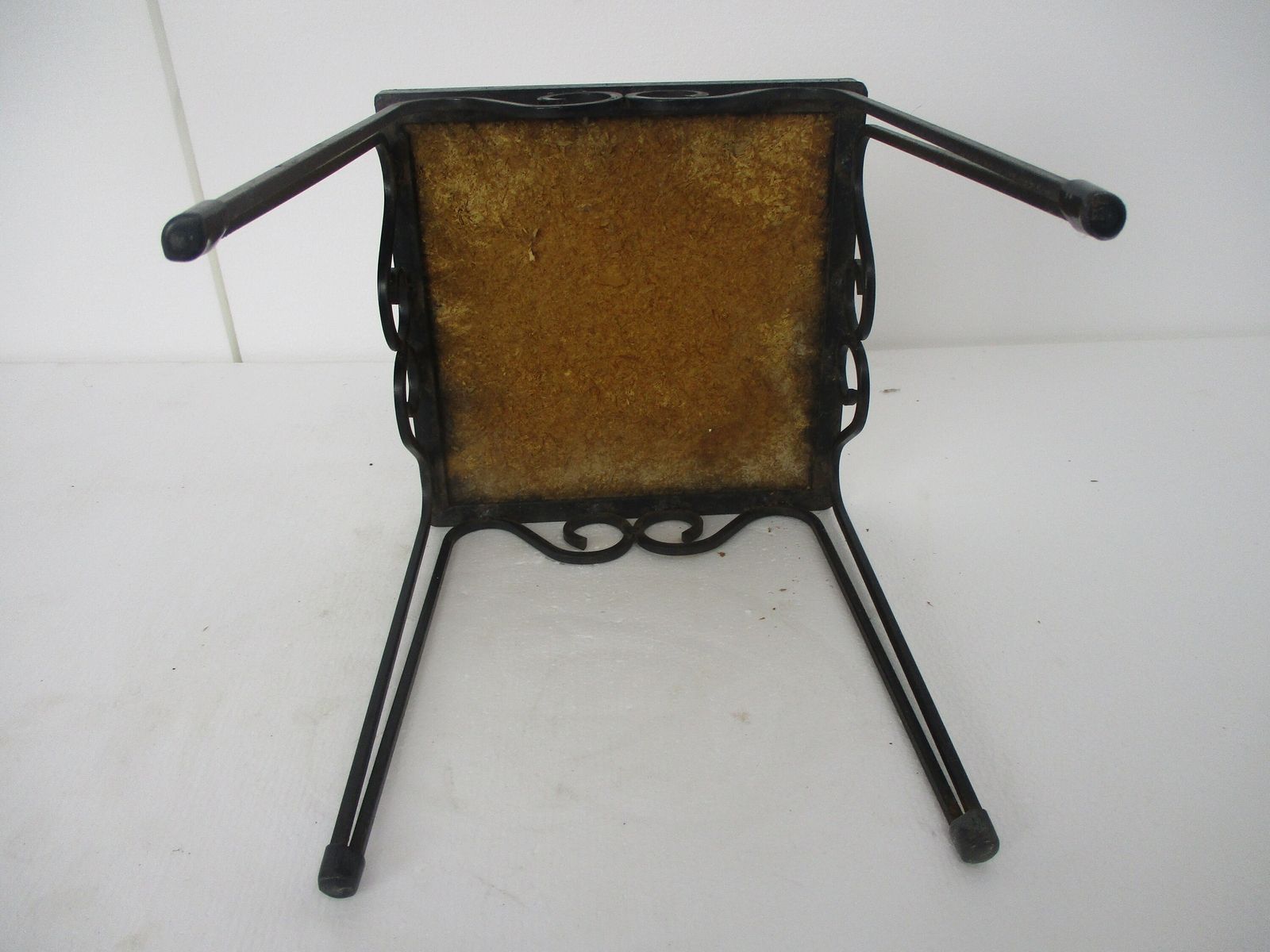 Vintage Small Side Table Plant Stand Mosaic Tiles Checkered Pattern Wrought Iron photo buy