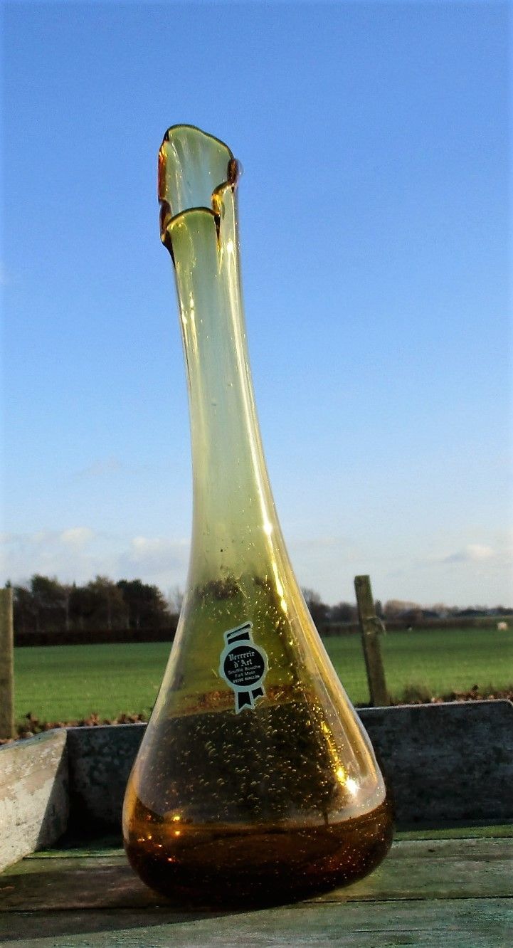 X Large Amber Glass Vase Bottle Hand Blown French Avallon Verrerie D'art photo furniture
