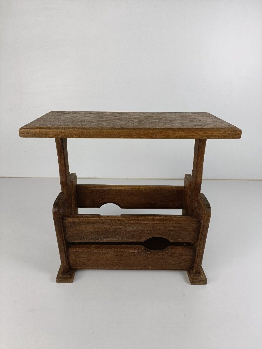 Vintage Magazine Newspaper Basket Rack Side Table Wood Wooden Barn Style Country photo buy