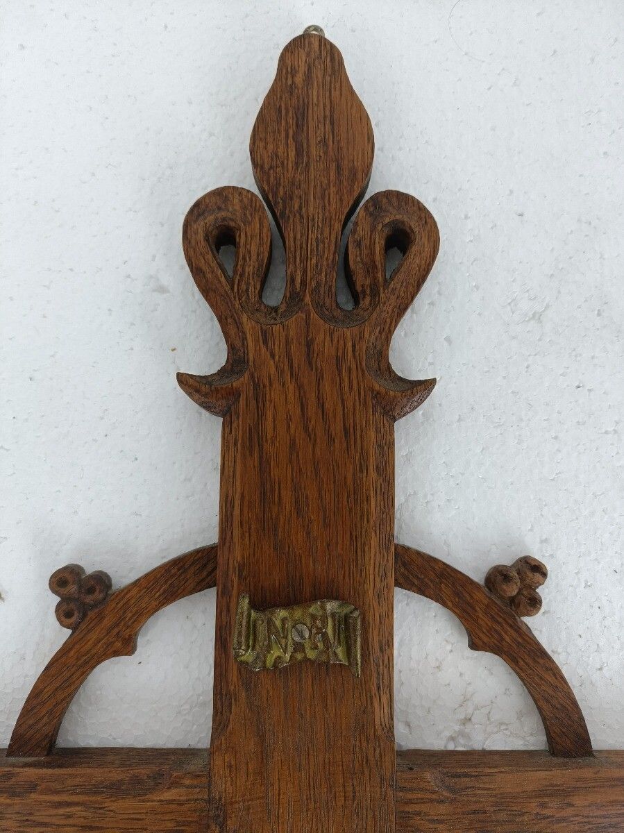 Hand Carved Wood  French Hanging Ornate Crucifix Cross Jesus Christ Fleur De Lis photo vinterior